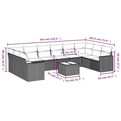 Set Divani da Giardino 11 pz con Cuscini in Polyrattan Grigio | homemem39