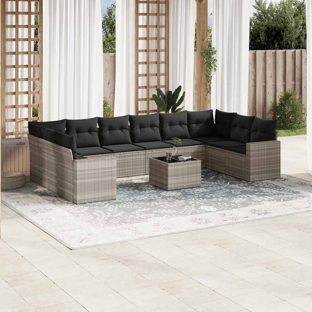 Set Divani da Giardino 11 pz con Cuscini in Polyrattan Grigio | homemem39