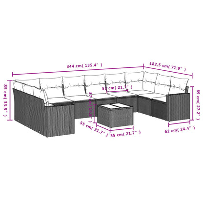 Set Divani da Giardino 11 pz con Cuscini Polyrattan Marrone | homemem39