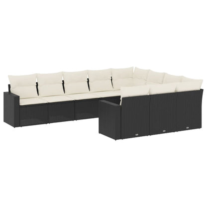 Set Divani da Giardino 10pz con Cuscini in Polyrattan Nero | homemem39