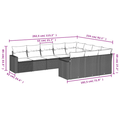 Set Divani da Giardino 10pz con Cuscini in Polyrattan Nero | homemem39