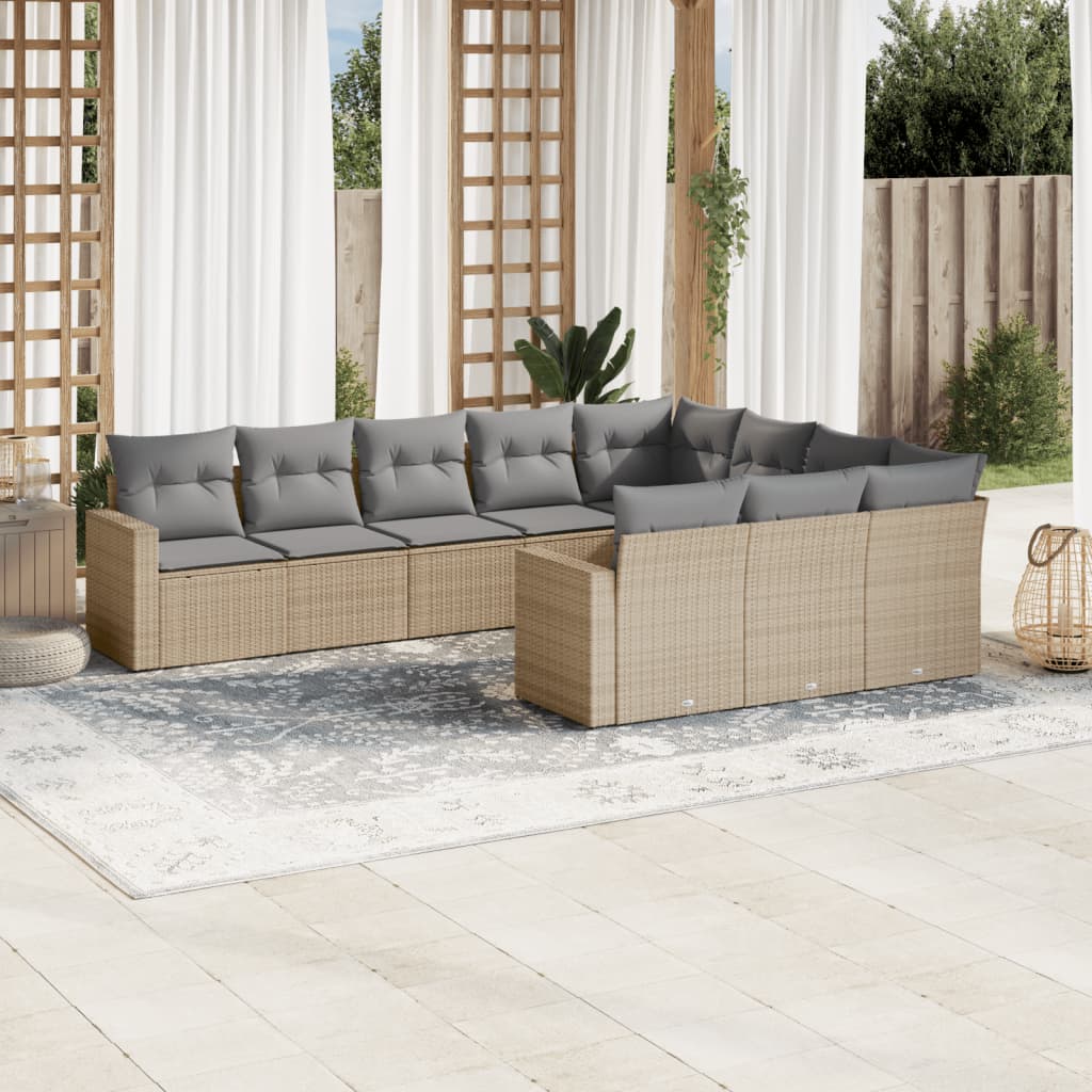 Set Divano da Giardino 10 pz con Cuscini Beige in Polyrattan - homemem39