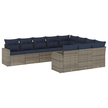 Set Divani da Giardino 10 pz con Cuscini Grigio in Polyrattan | homemem39