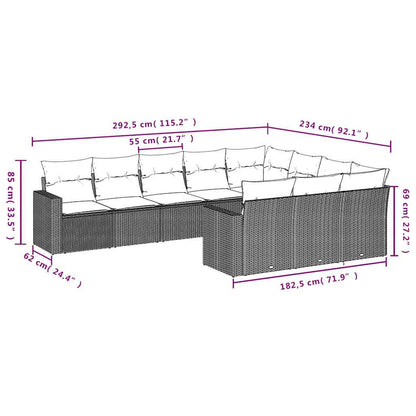 Set Divani da Giardino 10 pz con Cuscini Grigio in Polyrattan | homemem39