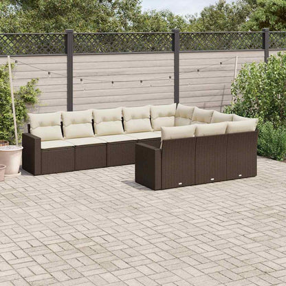Set Divani da Giardino 10pz con Cuscini in Polyrattan Marrone - homemem39