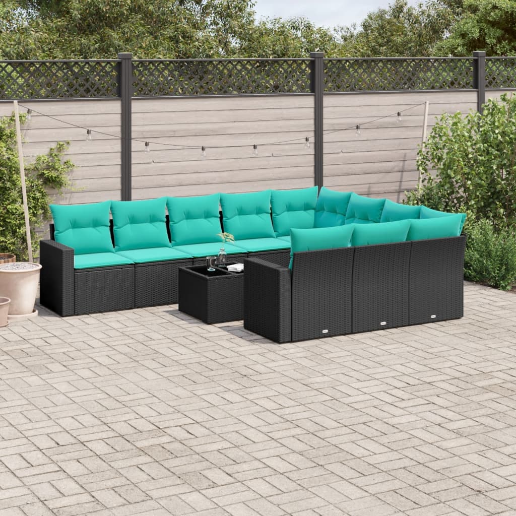 Set Divani da Giardino 11 pz con Cuscini in Polyrattan Nero - homemem39