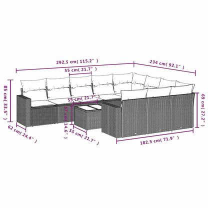Set Divani da Giardino 11 pz con Cuscini in Polyrattan Grigio | homemem39