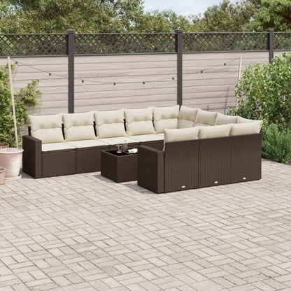 Set Divani da Giardino 11 pz con Cuscini Polyrattan Marrone - homemem39