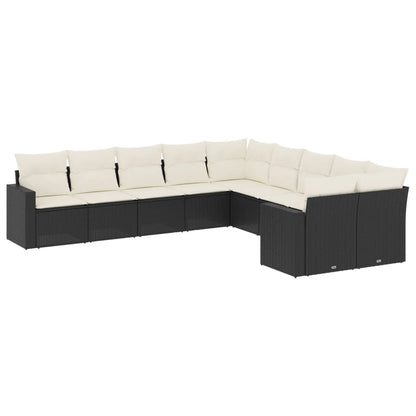 Set Divani da Giardino 10pz con Cuscini in Polyrattan Nero | homemem39