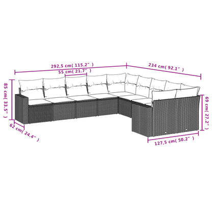 Set Divani da Giardino 10pz con Cuscini in Polyrattan Nero | homemem39