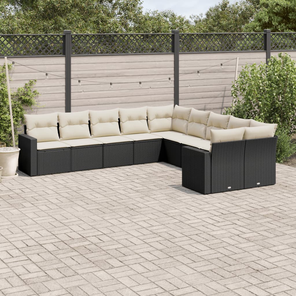 Set Divani da Giardino 10pz con Cuscini in Polyrattan Nero | homemem39