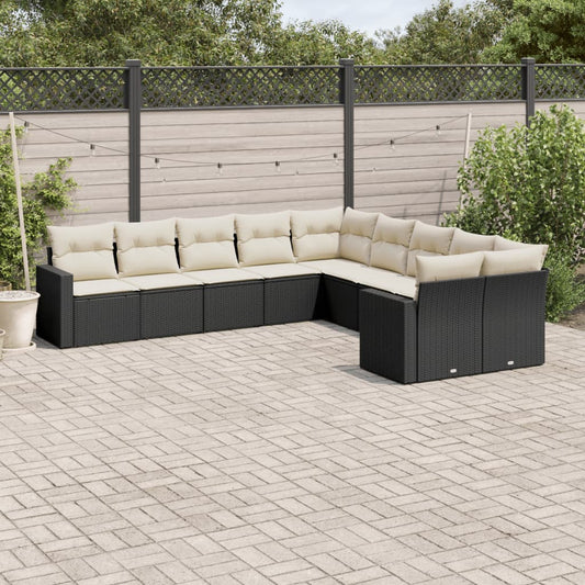 Set Divani da Giardino 10pz con Cuscini in Polyrattan Nero | homemem39