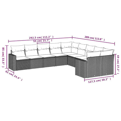 Set Divani da Giardino 10 pz con Cuscini Grigio in Polyrattan | homemem39