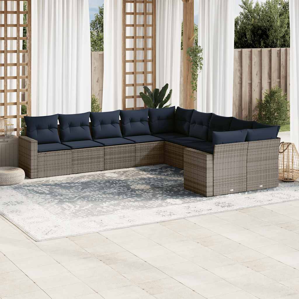 Set Divani da Giardino 10 pz con Cuscini Grigio in Polyrattan | homemem39