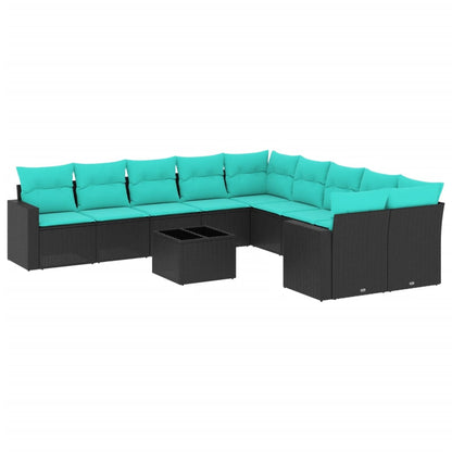 Set Divani da Giardino 11 pz con Cuscini in Polyrattan Nero - homemem39