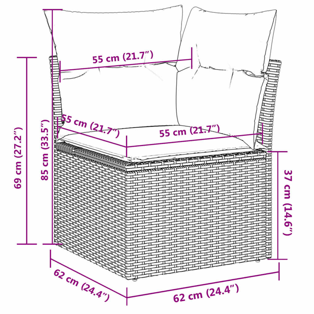 Set Divani da Giardino 11 pz con Cuscini in Polyrattan Grigio
