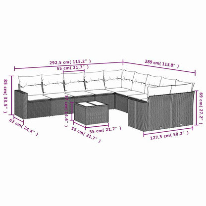 Set Divani da Giardino 11 pz con Cuscini Polyrattan Marrone | homemem39