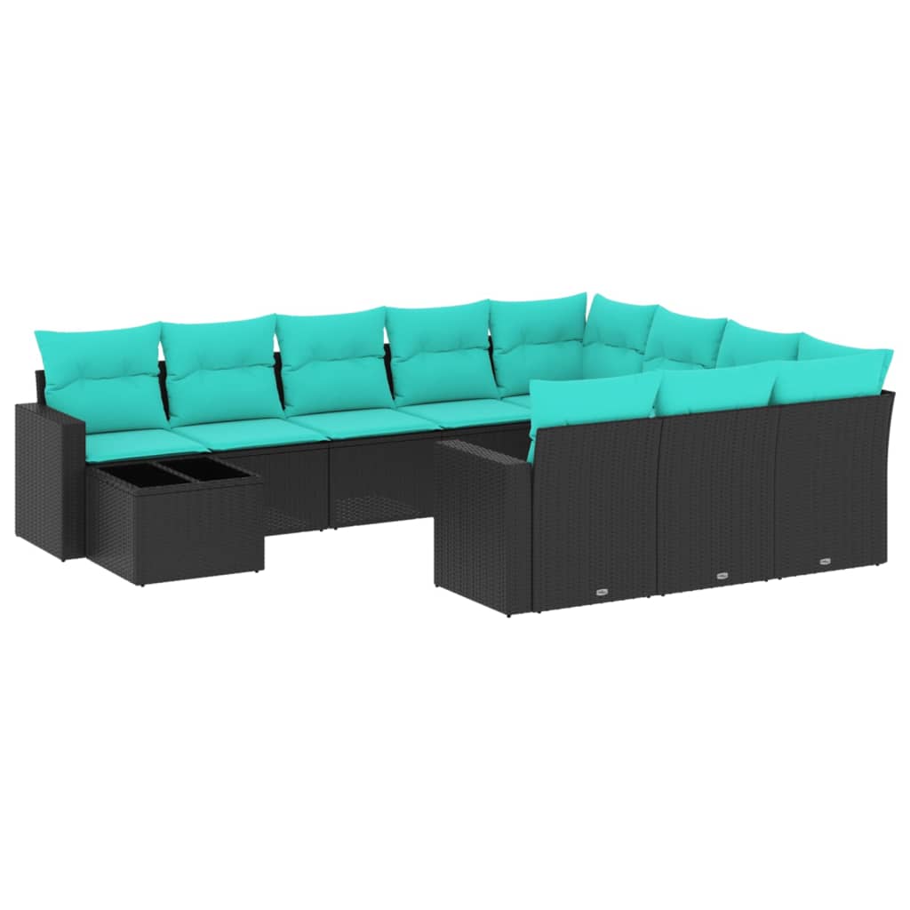 Set Divani da Giardino 11 pz con Cuscini Nero in Polyrattan