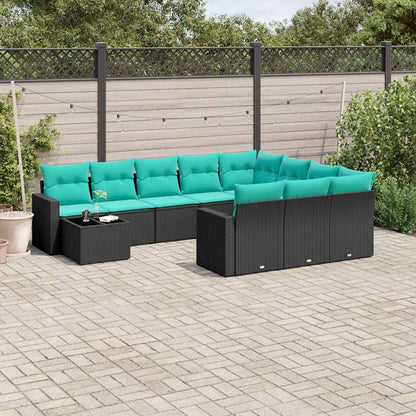 Set Divani da Giardino 11 pz con Cuscini Nero in Polyrattan