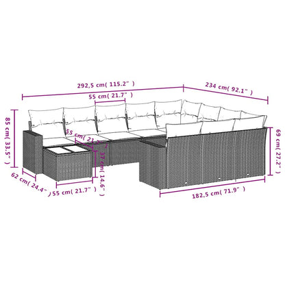 Set Divani da Giardino 11 pz con Cuscini Grigio in Polyrattan | homemem39