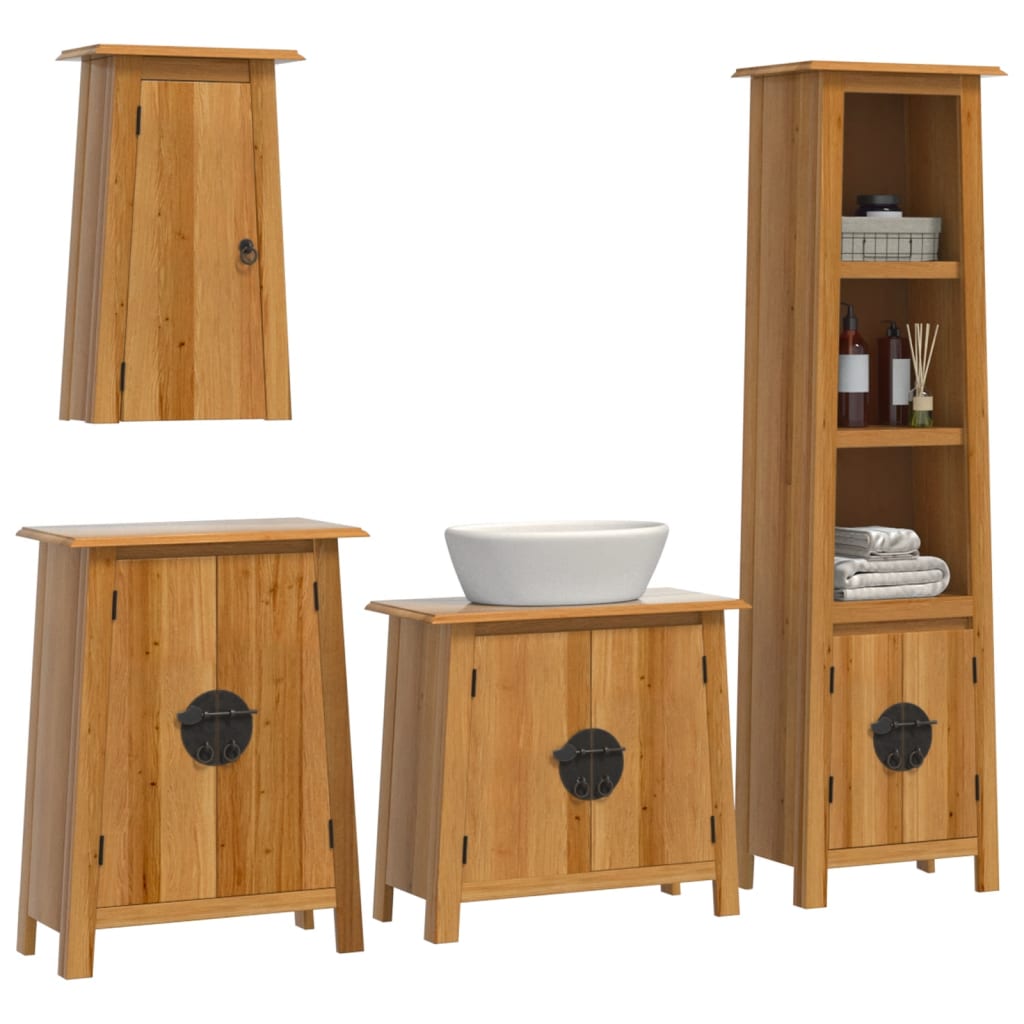 Set Mobili da Bagno 4 pz in Legno Massello di Pino | homemem39