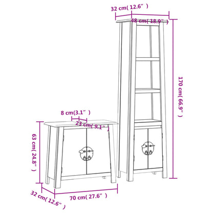 Set Mobili da Bagno 2 pz in Legno Massello di Pino | homemem39