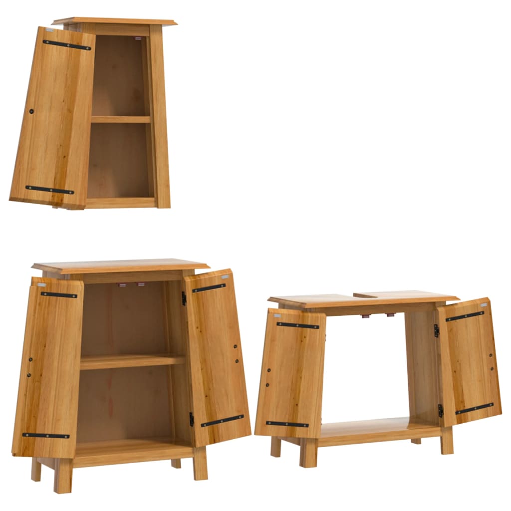 Set Mobili da Bagno 3 pz in Legno Massello di Pino - homemem39