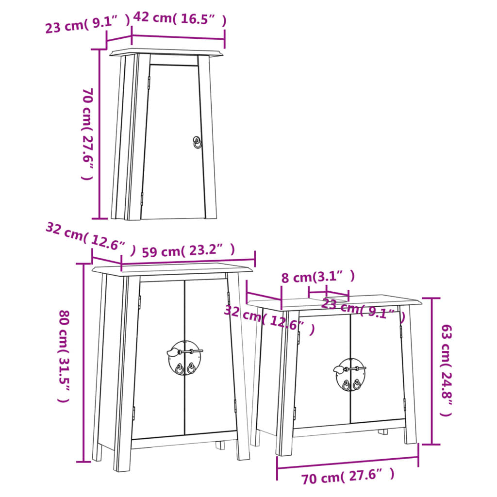 Set Mobili da Bagno 3 pz in Legno Massello di Pino - homemem39