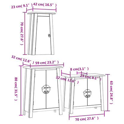 Set Mobili da Bagno 3 pz in Legno Massello di Pino - homemem39