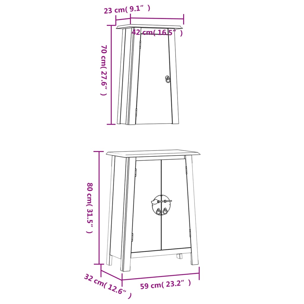 Set Mobili da Bagno 2 pz in Legno Massello di Pino | homemem39