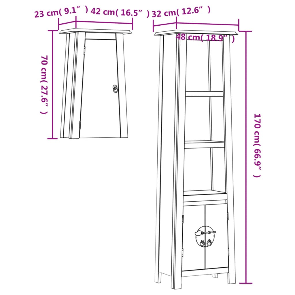 Set Mobili da Bagno 2 pz in Legno Massello di Pino - homemem39