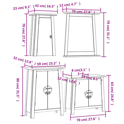 Set Mobili da Bagno 4 pz in Legno Massello di Pino