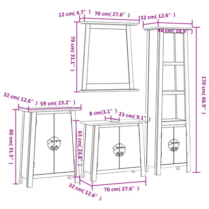 Set Mobili da Bagno 4 pz in Legno Massello di Pino