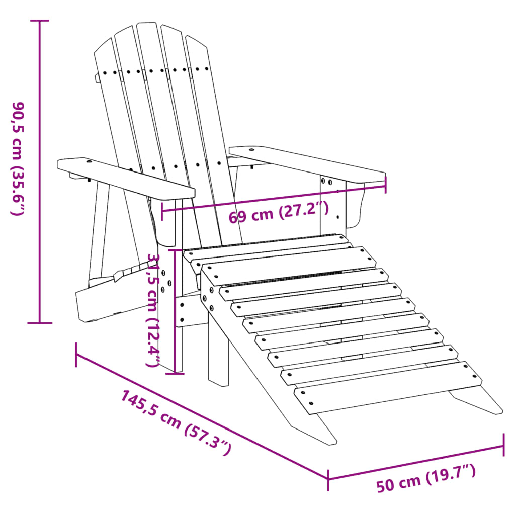 Sedia Adirondack con Ottomana in Legno Massello di Abete