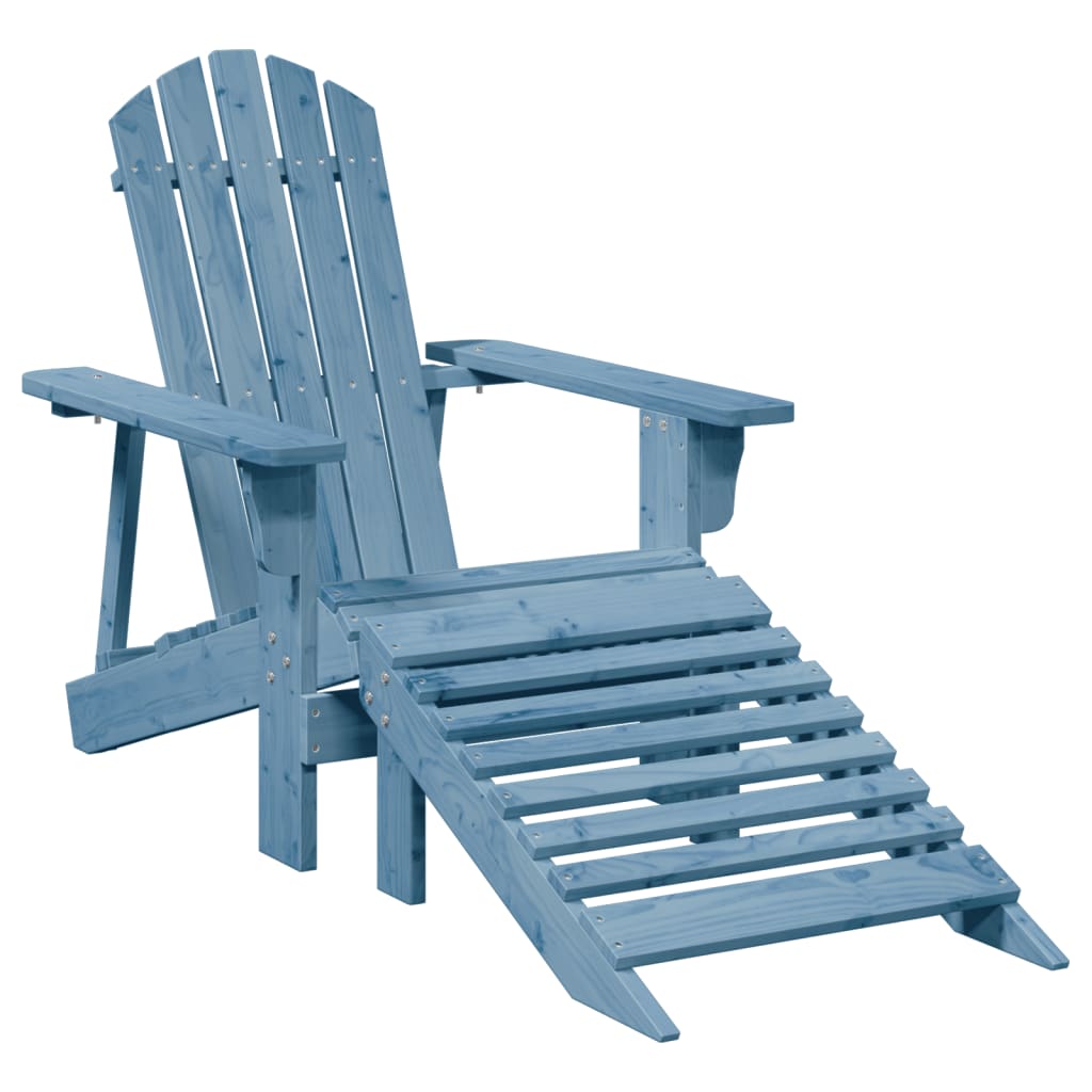 Sedia Adirondack con Ottomana Blu in Legno Massello di Abete