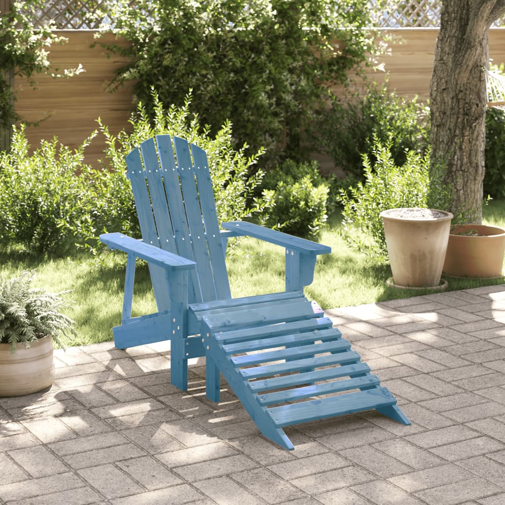 Sedia Adirondack con Ottomana Blu in Legno Massello di Abete