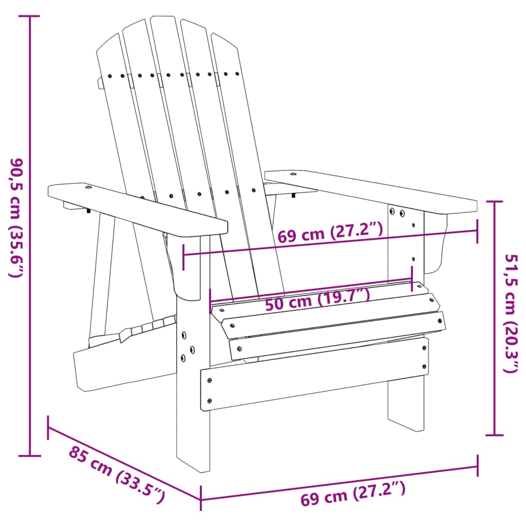 Sedia Adirondack Bianca 69x85x90,5 cm Legno Massello di Abete