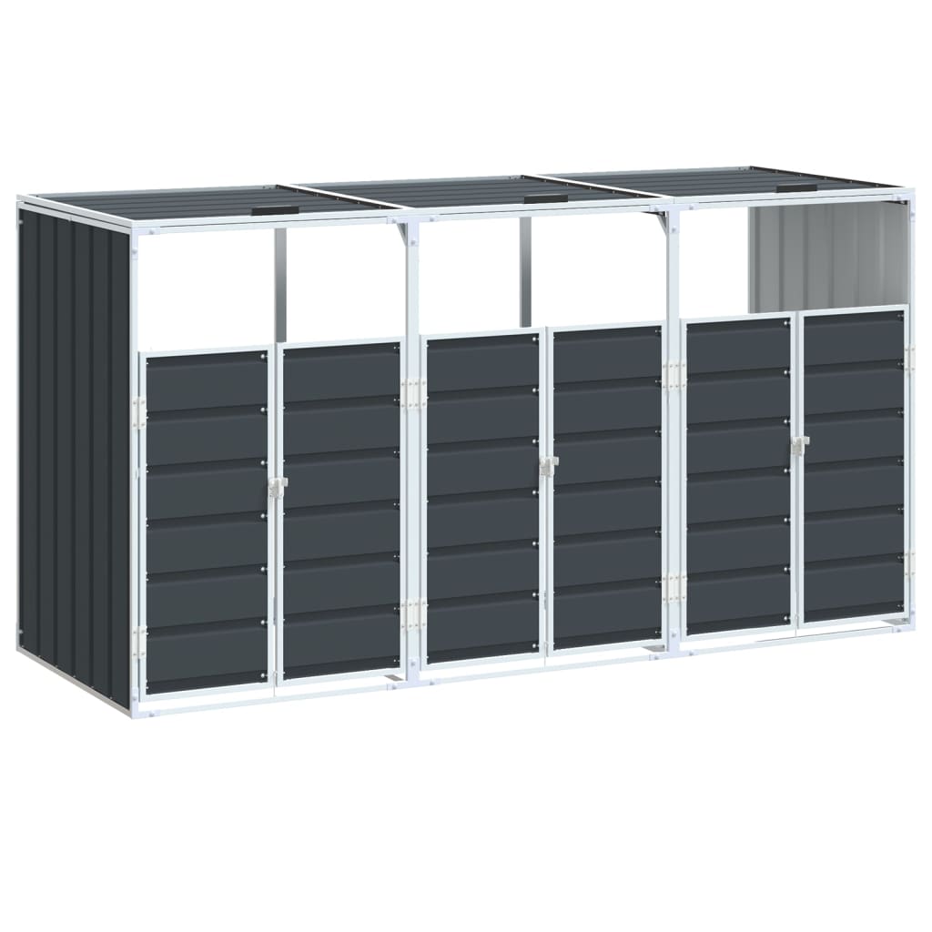 Copribidone Ruote per 3 Bidoni Antracite 216x81x115 cm Acciaio | homemem39