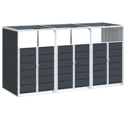 Copribidone Ruote per 3 Bidoni Antracite 216x81x115 cm Acciaio | homemem39