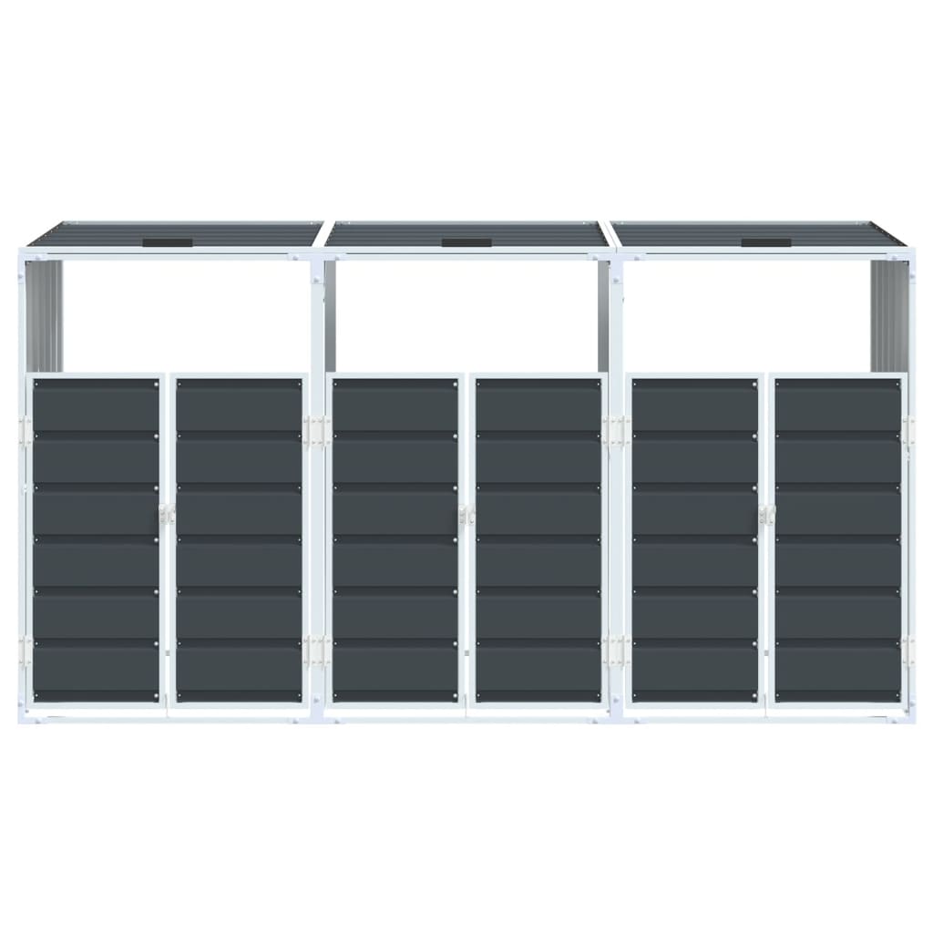 Copribidone Ruote per 3 Bidoni Antracite 216x81x115 cm Acciaio | homemem39