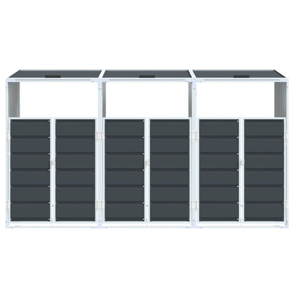 Copribidone Ruote per 3 Bidoni Antracite 216x81x115 cm Acciaio | homemem39