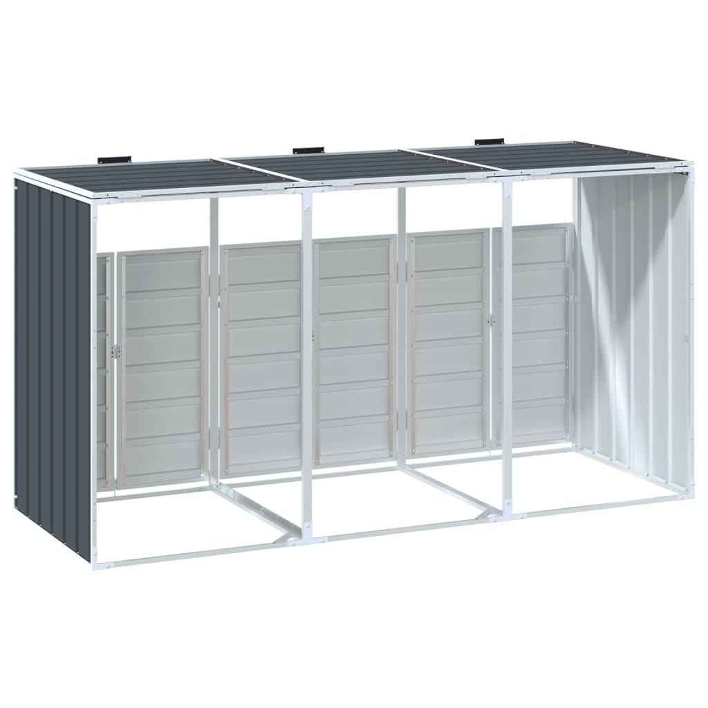 Copribidone Ruote per 3 Bidoni Antracite 216x81x115 cm Acciaio | homemem39