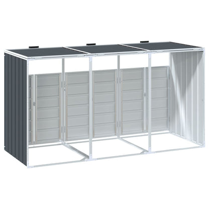 Copribidone Ruote per 3 Bidoni Antracite 216x81x115 cm Acciaio | homemem39