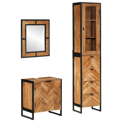 Set Mobili da Bagno 3 pz in Ferro e Legno Massello di Acacia