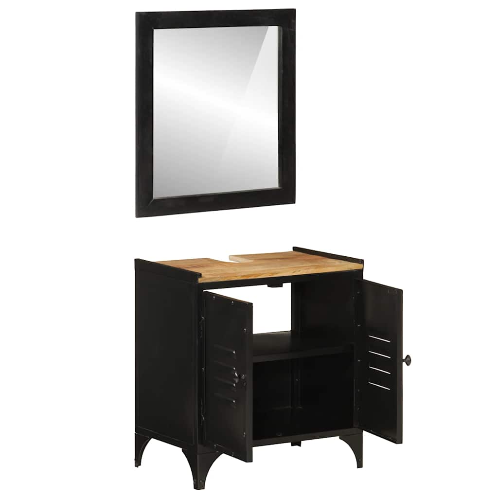 Set Mobili da Bagno 2pz in Ferro e Legno Massello di Mango | homemem39