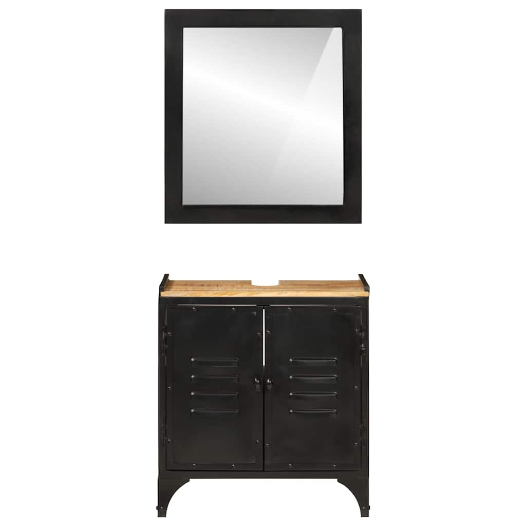 Set Mobili da Bagno 2pz in Ferro e Legno Massello di Mango | homemem39