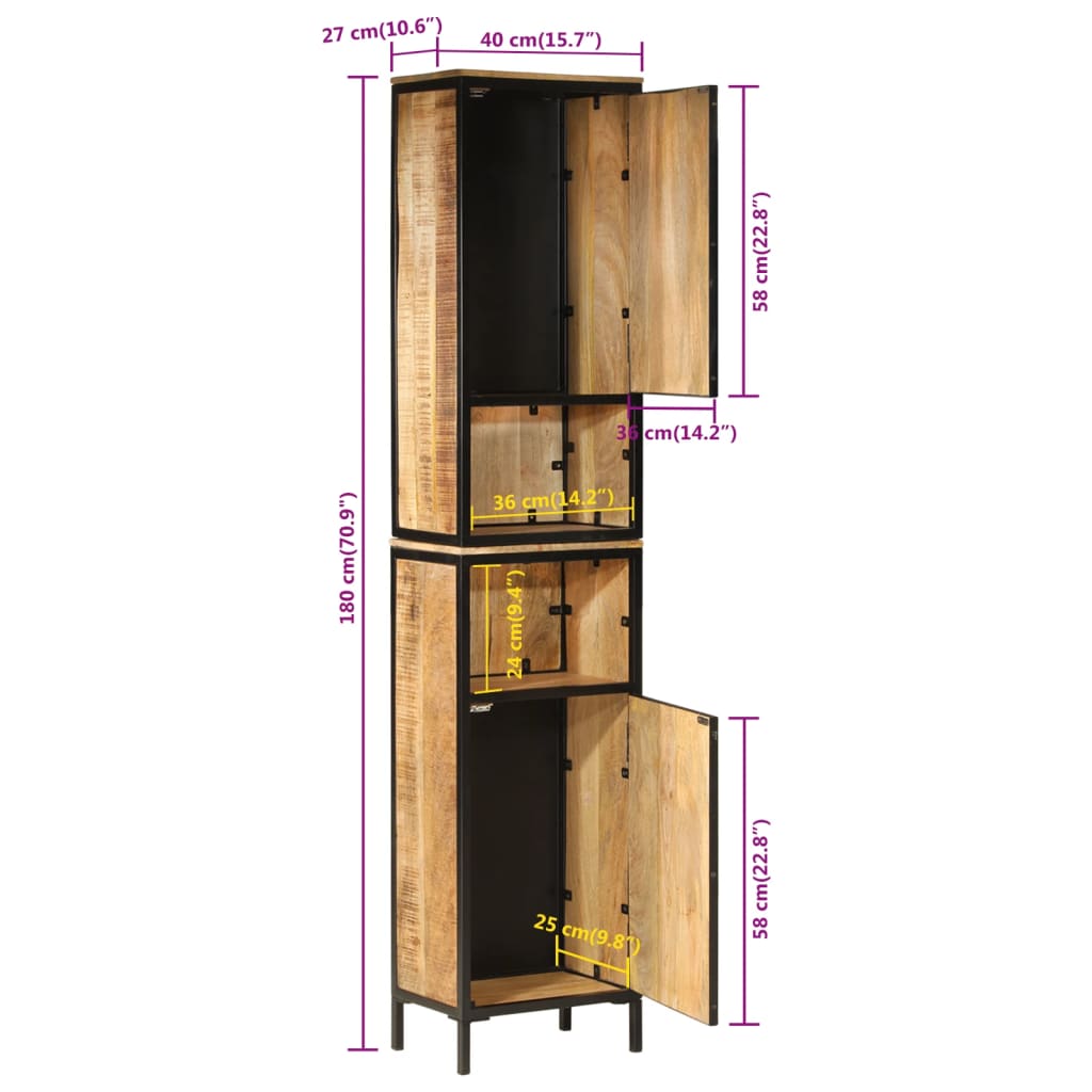 Mobile da Bagno 40x27x180 cm in Ferro e Legno Massello di Mango | homemem39