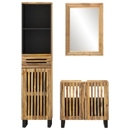 Set Mobili da Bagno 3 pz in Legno Massello di Mango Grezzo