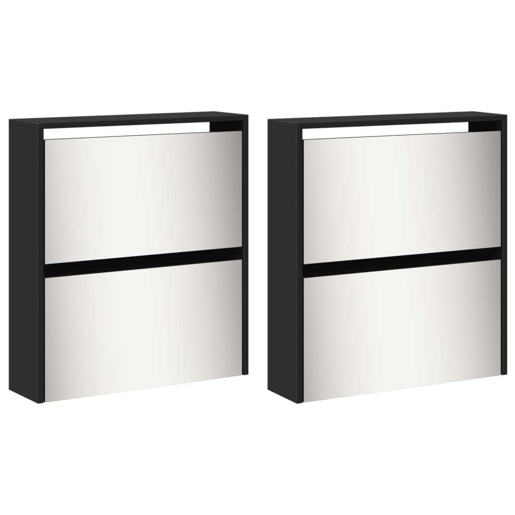 Scarpiera con Specchio a 4 Livelli Nera 63x17x134 cm - homemem39