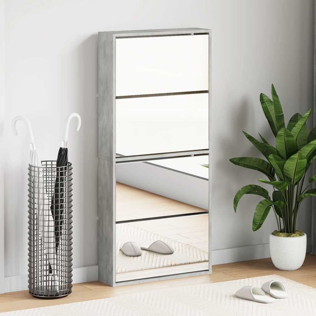 Scarpiera con Specchio a 4 Livelli Grigio Cemento 63x17x134 cm | homemem39